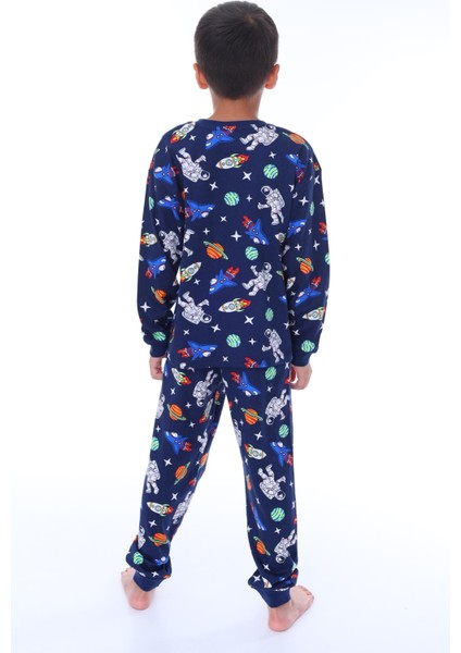 Galaxy ve Astronot Baskılı Pamuk Uzun Kollu Erkek Pijama Takımı (3,4,5,6,7,8 Yaş)