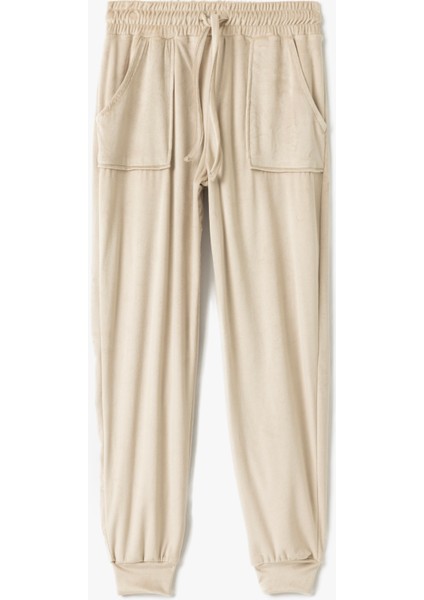 Cepli Beli Bağlamalı Jogger Kadife Pijama Altı