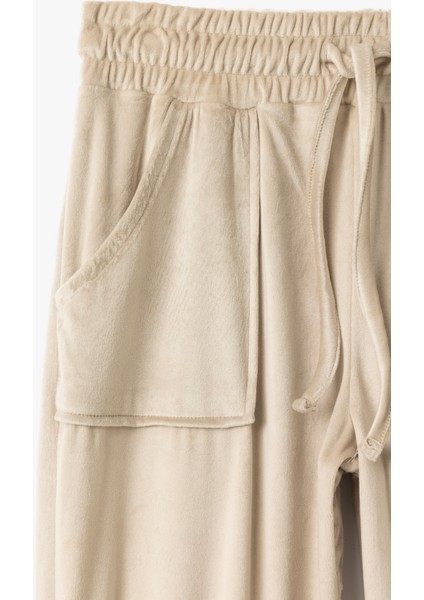 Cepli Beli Bağlamalı Jogger Kadife Pijama Altı modelleri