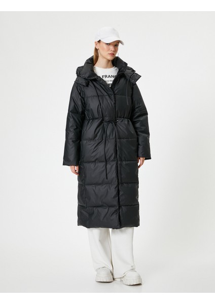 Uzun Şişme Mont Kapüşonlu Su Itici Özellikli Fermuarlı Cepli indirimleri