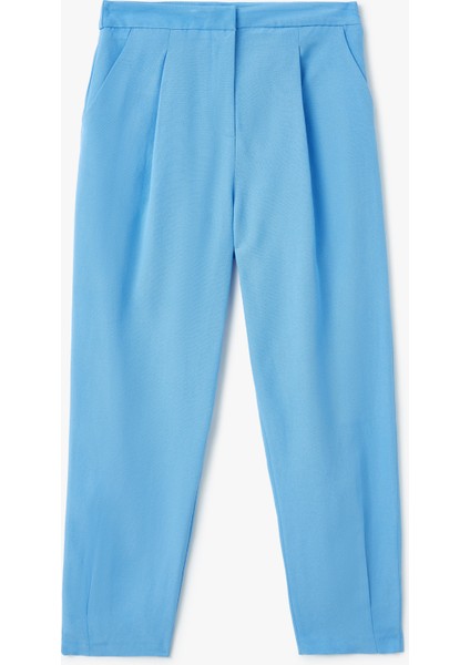 Keten Karışımlı Yüksek Bel Cepli Havuç Kesim Pantolon