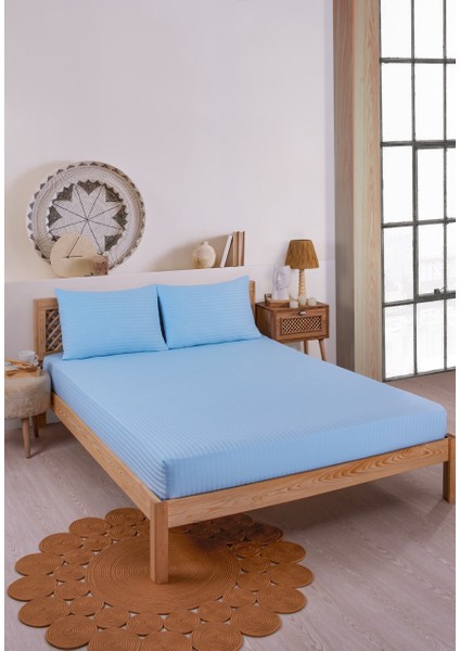 Pamuklu Çizgili Saten Tek Kişilik Lastikli Çarşaf Seti 100 x 200 cm 30 cm 1 Adet Yastık Kılıfı modelleri
