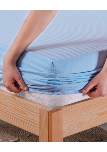 Pamuklu Çizgili Saten Tek Kişilik Lastikli Çarşaf Seti 100 x 200 cm 30 cm 1 Adet Yastık Kılıfı fırsatları