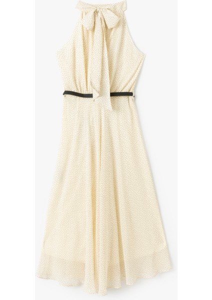 Asarlı Kemerli Puantiyeli Halter Yaka Şifon Elbise fiyatları