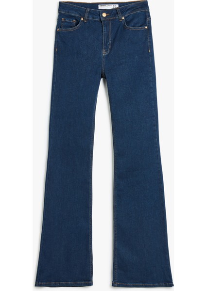 Uzun Ispanyol Paça Düğmeli Dar Kalıp Denim Pantolon - Flare Jeans