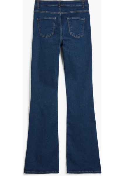 Uzun Ispanyol Paça Düğmeli Dar Kalıp Denim Pantolon - Flare Jeans