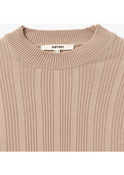 Uzun Kollu Yuvarlak Yaka Dokulu Basic Kadın Triko Kazak indirimleri