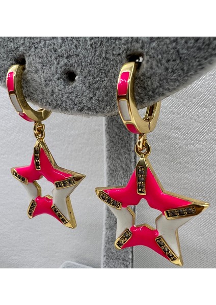 Pembe Taşlı Yıldız Model Küpe