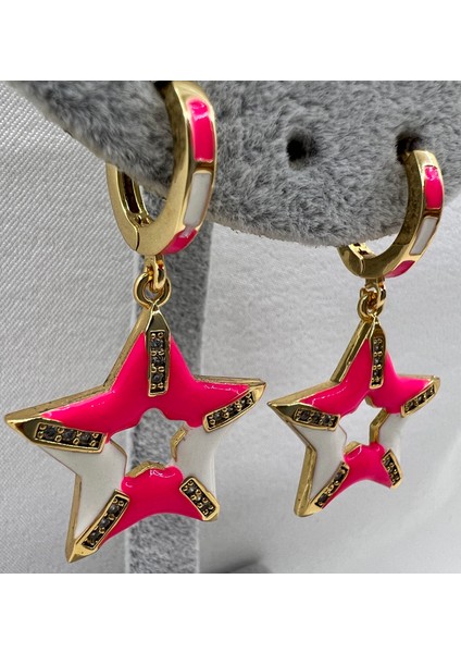Pembe Taşlı Yıldız Model Küpe modelleri