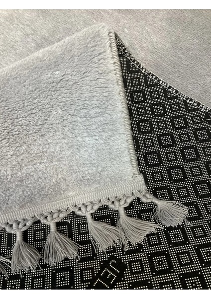 Puffy Gri Oval Örgü Saçaklı Peluş Yumuşacık Yıkanabilir Kaymaz Taban Halı Salon Oturma Odası modelleri