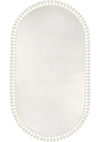 Puffy Beyaz Oval Örgü Saçaklı Peluş Yumuşacık Yıkanabilir Kaymaz Taban Halı Salon Oturma Odası fiyatları