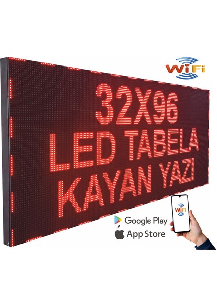 LEDEKSİS 32X96CM Tek Taraflı Wifi LED Tabela Kayan Yazi(Telefondan Yazılar Değişebilir )