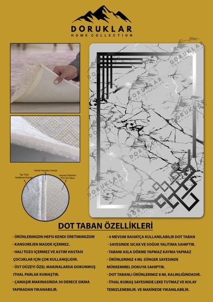 Kaymaz Taban Yıkanabilir Dijital Baskı Dekoratif Modern Desenli Dot Taban Halı Nova Serisi NV31