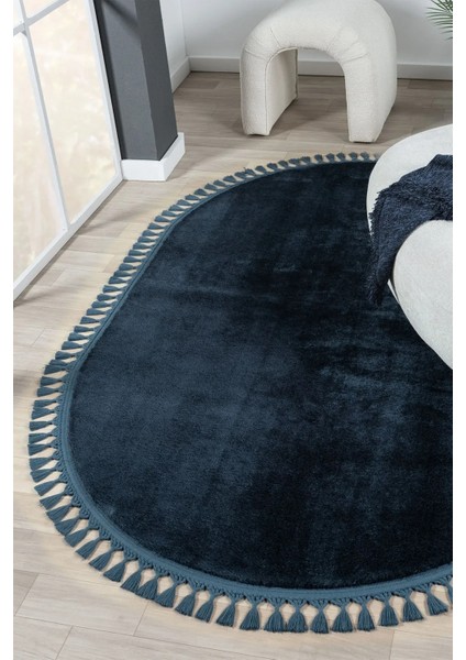 Puffy Antrasit Oval Örgü Saçaklı Peluş Yumuşacık Yıkanabilir Kaymaz Taban Halı Salon Oturma Odası fiyatları