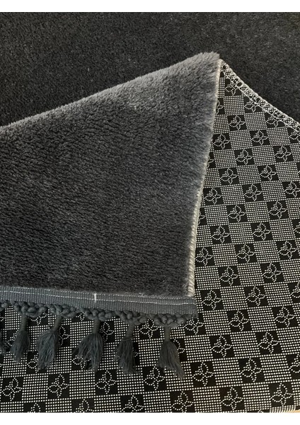 Puffy Antrasit Oval Örgü Saçaklı Peluş Yumuşacık Yıkanabilir Kaymaz Taban Halı Salon Oturma Odası modelleri