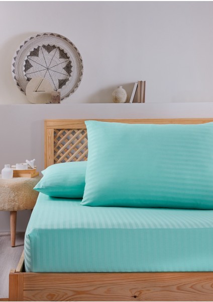 Pamuklu Çizgili Saten Tek Kişilik Lastikli Çarşaf Seti 100 x 200 cm 30 cm 1 Adet Yastık Kılıfı fiyatları