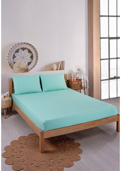 Pamuklu Çizgili Saten Tek Kişilik Lastikli Çarşaf Seti 100 x 200 cm 30 cm 1 Adet Yastık Kılıfı modelleri