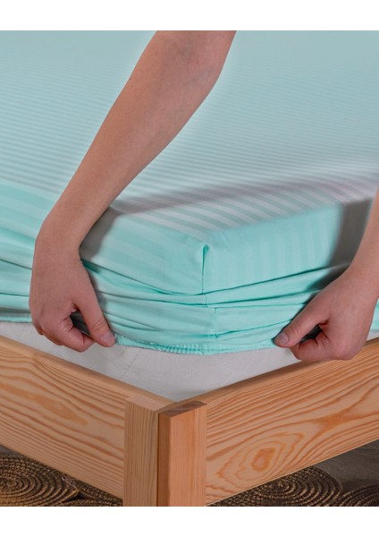 Pamuklu Çizgili Saten Tek Kişilik Lastikli Çarşaf Seti 100 x 200 cm 30 cm 1 Adet Yastık Kılıfı fırsatları