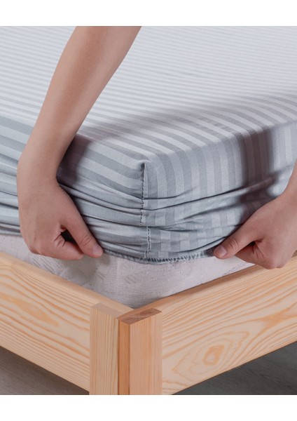 Pamuklu Çizgili Saten Tek Kişilik Lastikli Çarşaf Seti 100 x 200 cm 30 cm 1 Adet Yastık Kılıfı modelleri