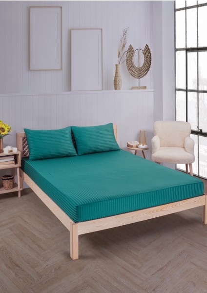 Pamuklu Çizgili Saten Tek Kişilik Lastikli Çarşaf Seti 100 x 200 cm 30 cm 1 Adet Yastık Kılıfı fiyatları