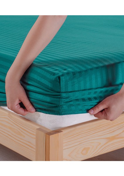 Pamuklu Çizgili Saten Tek Kişilik Lastikli Çarşaf Seti 100 x 200 cm 30 cm 1 Adet Yastık Kılıfı modelleri