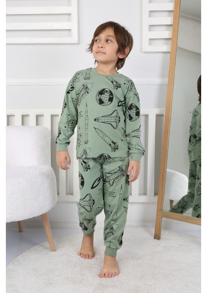 Uzay Mekiği Baskılı Pamuk Uzun Kollu Erkek Pijama Takımı (3,4,5,6,7,8 Yaş) fiyatları