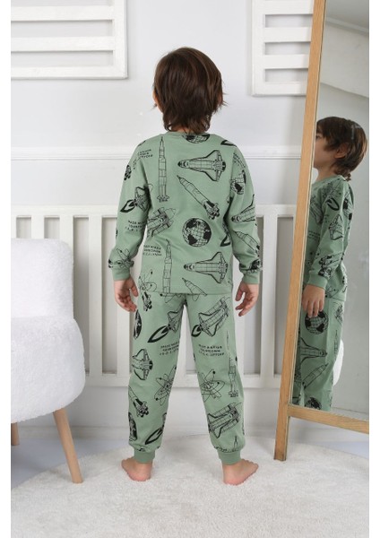 Uzay Mekiği Baskılı Pamuk Uzun Kollu Erkek Pijama Takımı (3,4,5,6,7,8 Yaş) modelleri