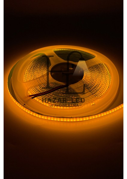 12V 8mm 320 Ledli Esnek Cob Şerit LED Sarı (Amber) IP20 5 Metre