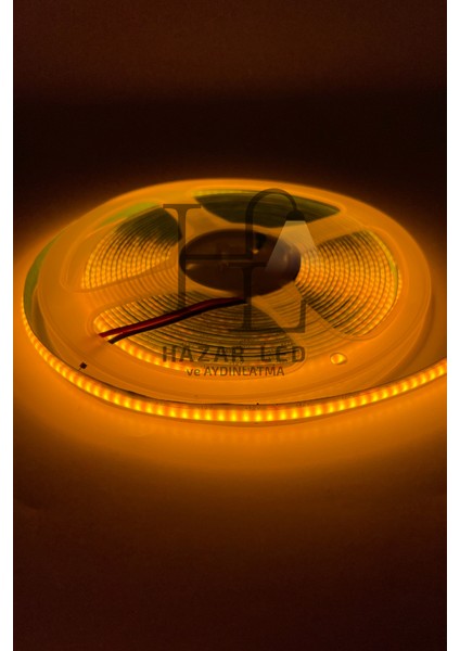 12V 8mm 320 Ledli Esnek Cob Şerit LED Sarı (Amber) IP20 5 Metre