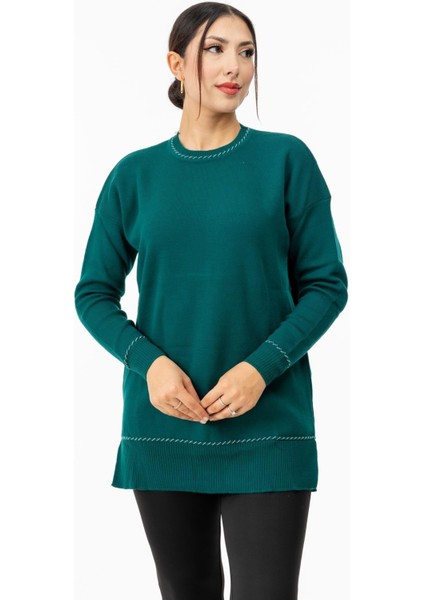 3084 Triko Kadın Kazak Yeşil
