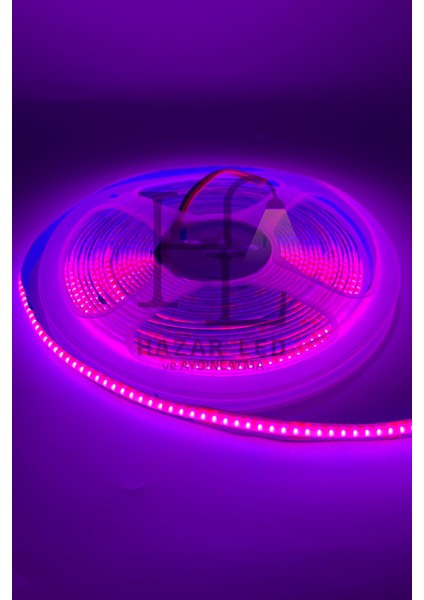 12V 8mm 320 Ledli Esnek Cob Şerit LED Pembe IP20 5 Metre