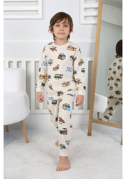 Taşıtlar Baskılı Pamuk Uzun Kollu Erkek Pijama Takımı (3,4,5,6,7,8 Yaş)