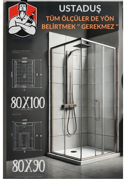 Ustaduş - Qorex Marka - 6 mm Karolaj Kumlu Temper Cam Duşakabin H:190 Özel Seri Krom Aksesuar