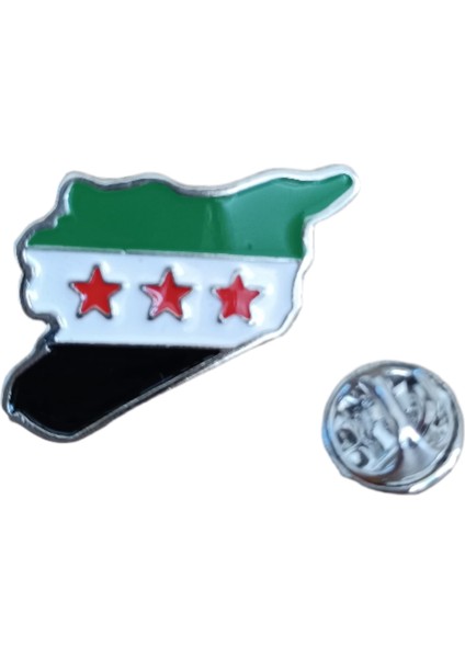 Suriye Haritası Içinde Yeni Bayrağı Harita Şekli Unisex Yaka Mineli Rozeti 29 mm A300028