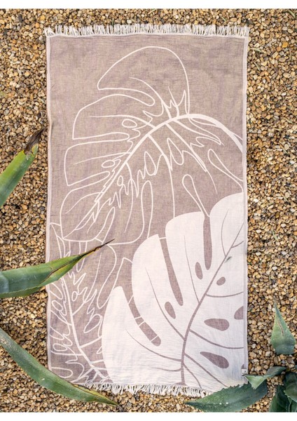 Monstera Pamuk Peştamal Kahverengi 90 x 160 - Keseli