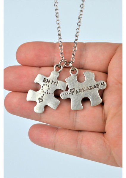 En Iyi Arkadaşım Yazılı Puzzle Metal 925 Ayar Gümüş Kaplama Çift Ikili Kolye fiyatları