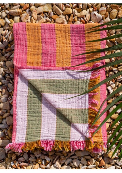 Striped Gauze Pamuk Peştamal Pembe 90 x 175