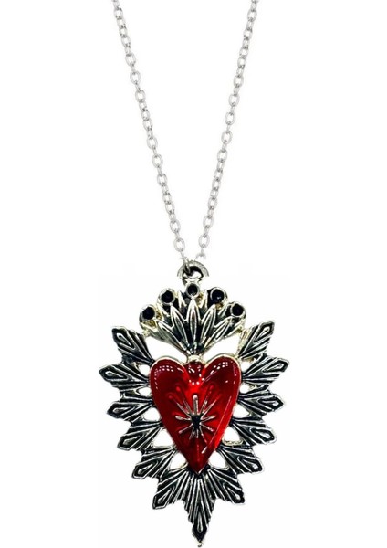Kalp Kırmızı Gotik 925 Ayar Gümüş Kaplama Metal Kadın Kolye
