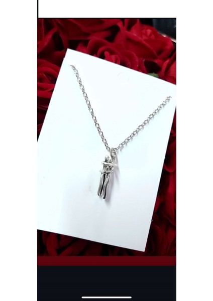 Sarılan Çift Sevgili 14 Şubat Kolyesi 925 Ayar Gümüş Kaplama Kolye 60 cm fiyatları