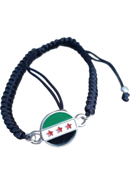 Suriye Yeni Bayrağı Yuvarlak Ipli Ayarlanabilir El Bilekliği A300027
