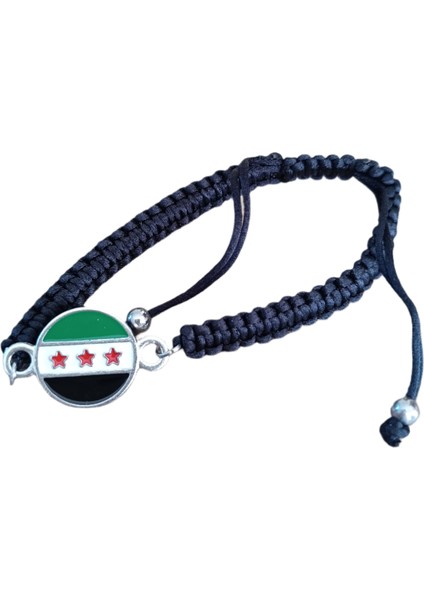 Suriye Yeni Bayrağı Yuvarlak Ipli Ayarlanabilir El Bilekliği A300027