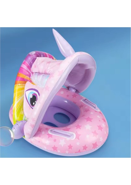 Gergedan Şekilli Baby Float Bebek Yüzme Simidi Güneşlikli Kapanır Açılır Gergedan Mor