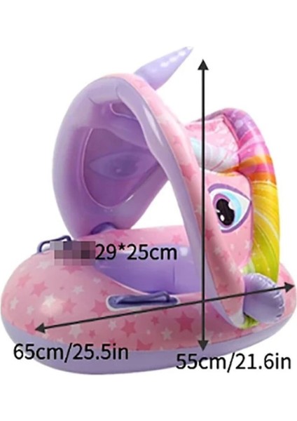 Gergedan Şekilli Baby Float Bebek Yüzme Simidi Güneşlikli Kapanır Açılır Gergedan Mor