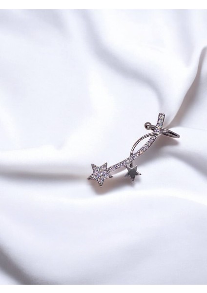 Yıldız Desenli Çelik Silver Earcuff Küpe