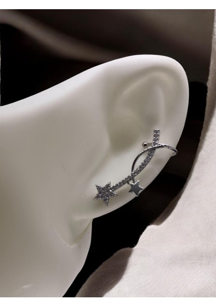 Yıldız Desenli Çelik Silver Earcuff Küpe