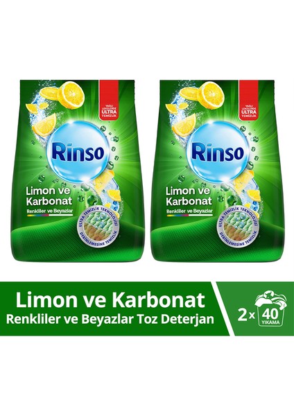 Toz Çamaşır Deterjanı Renkliler ve Beyazlar Için Limon ve Karbonat 6 kg X2
