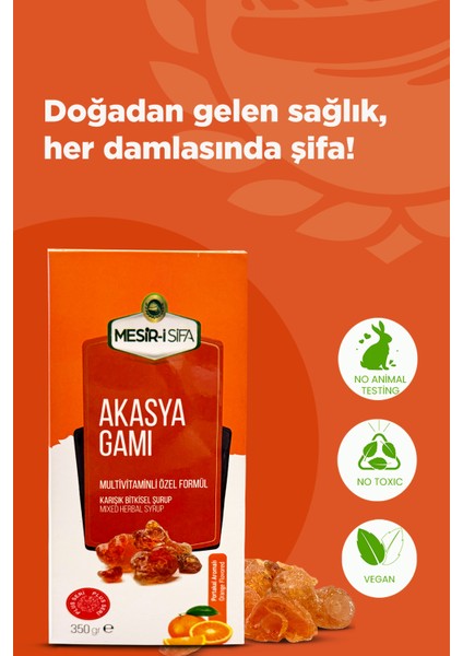 Akasya Gamı Şurubu Portakal Aromalı Karışık Bitkisel Şurup Multivitamin 350G