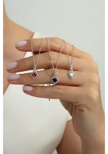 Pırlanta Modeli Kalp Kolye 925 Ayar Gümüş