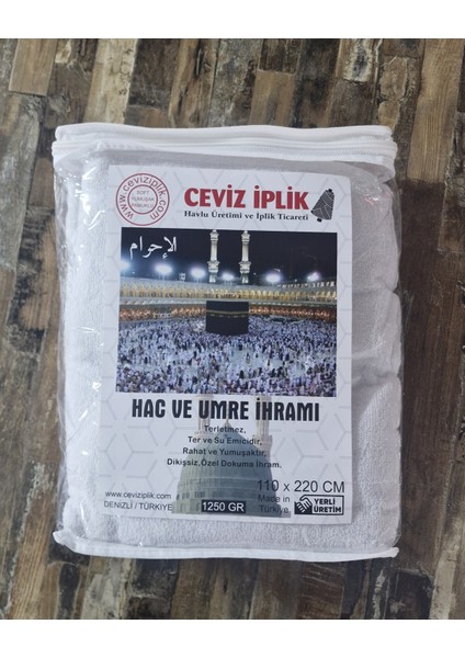 İhram, Pamuklu, Hac ve Umre ibadetleri için özel üretim, Yumuşak, Hac ve umre Kıyafeti, AVS Kare PVC çantalı, Beyaz renkli, Dikişsiz.