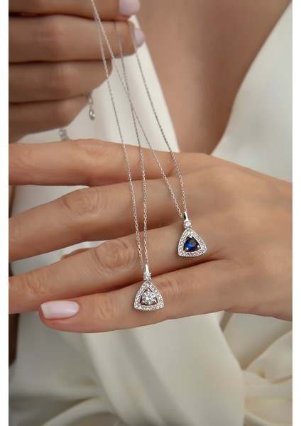 Pırlanta Modeli Üçgen Kadın Kolye 925 Ayar Gümüş, Kadın Kolye, UCGNPRLNTSK001